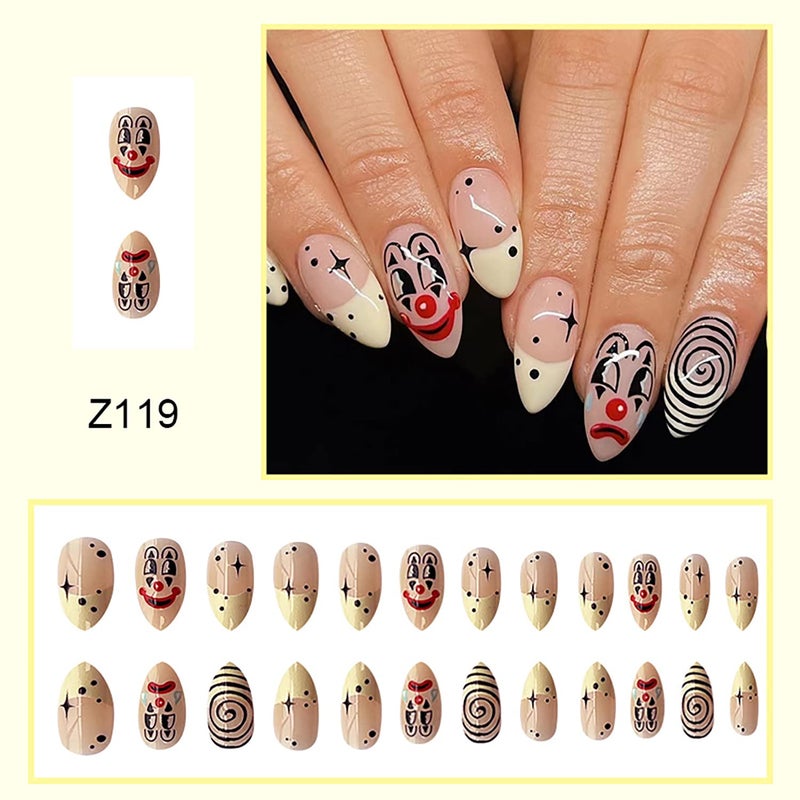 TBRZTR 24Pcs Press On False Nails Short, Fake Nails Almond Glue On Nails, False Nails With Glue, Square Press On Nails Art Manicure Decoration Fake Nails Acrylic Nails Cute Cartoon Nails for Women And Girls - Image 3